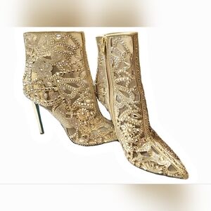 Betsey Johnson Bolt Heeled Booties – Size 7.5 - Light Gold Rhinestone Boot